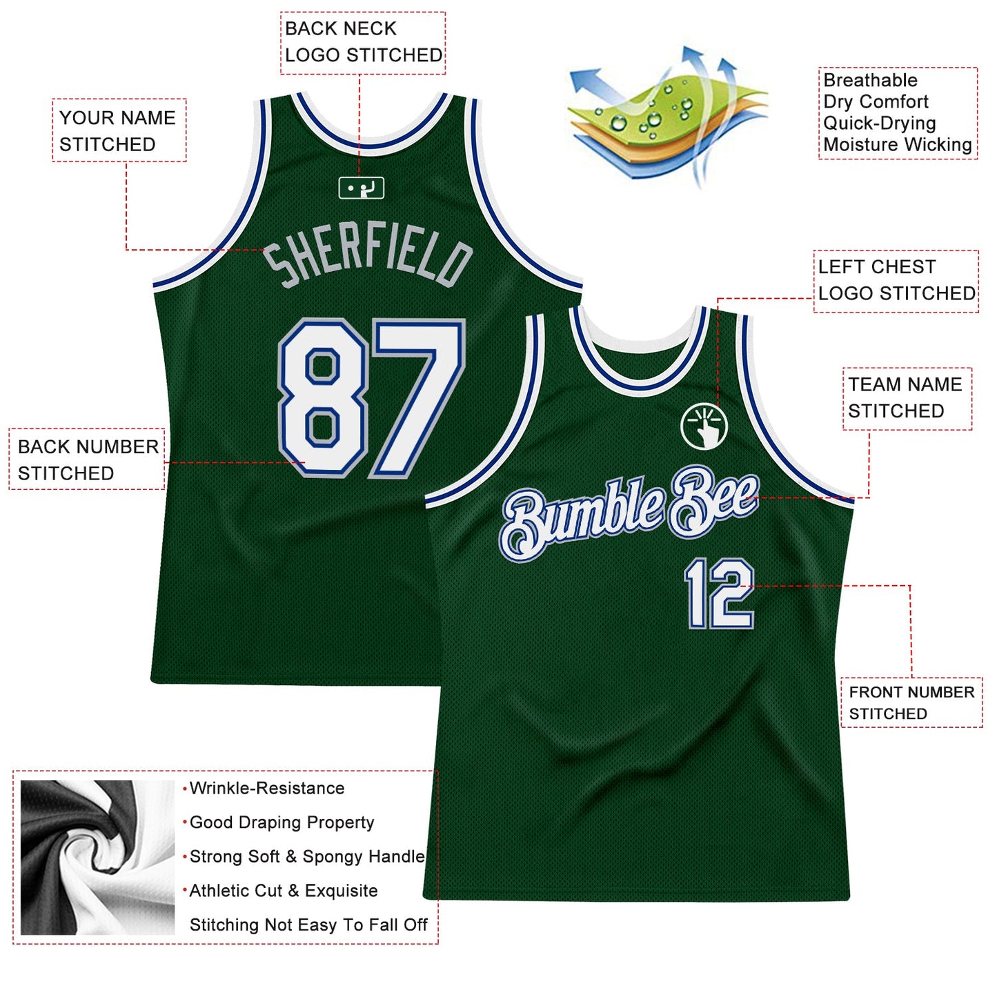 Custom Green White Royal-Gray Authentic Throwback Basketball Jersey T-Shirts, Hoodie, Sweatshirt | WearSparks.com (Image 2)