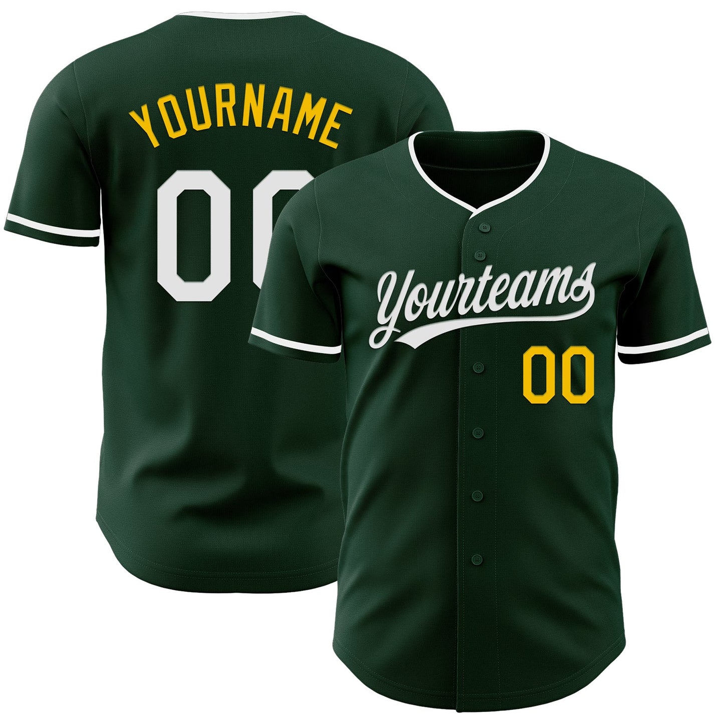 Custom Green White-Yellow Authentic Baseball Jersey