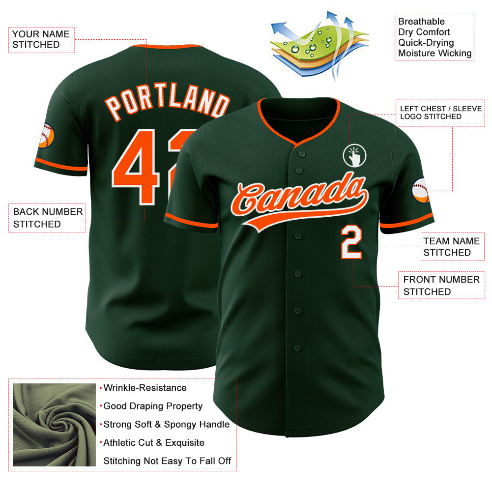 Custom Green Orange-White Authentic Baseball Jersey