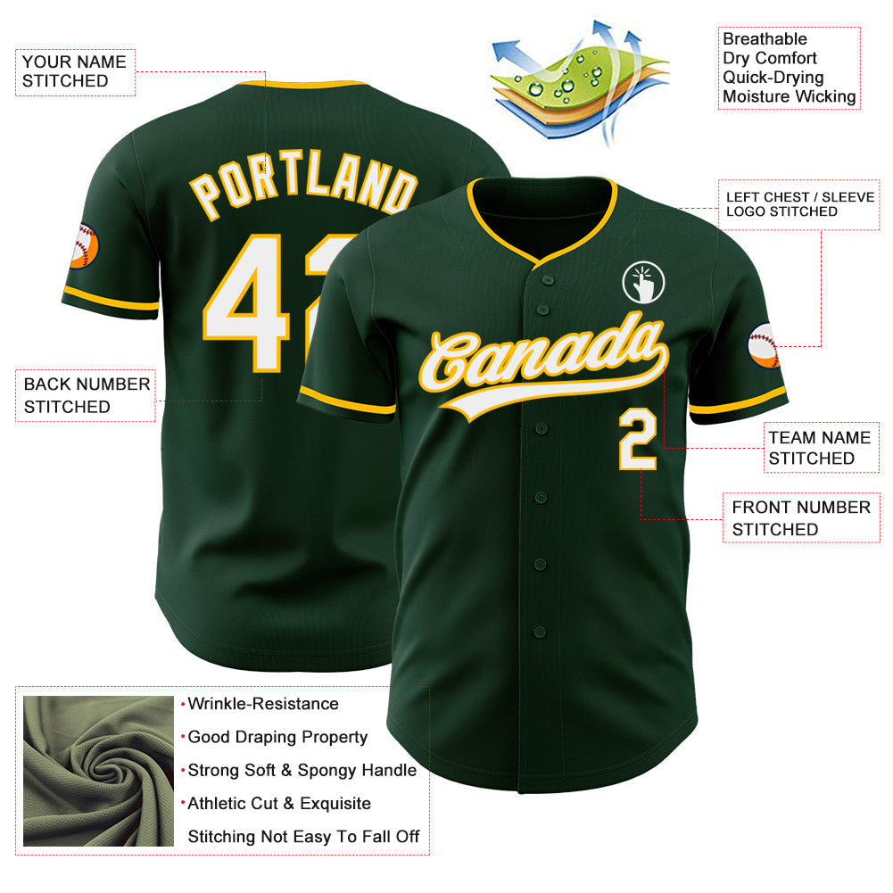 Custom Green White-Gold Authentic Baseball Jersey