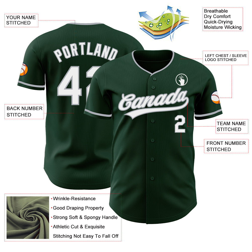 Custom Green White-Gray Authentic Baseball Jersey