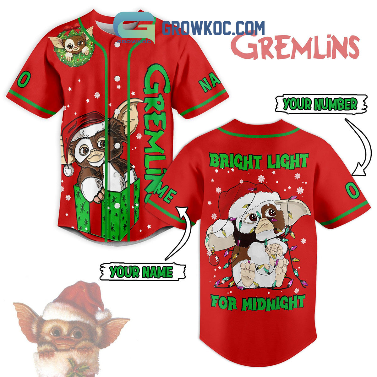 Gremlins Bright Light For Midnight Personalized Baseball Jersey