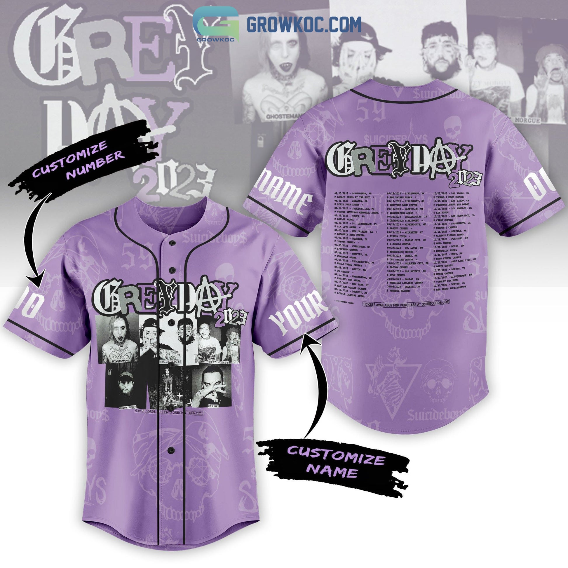 Grey Day Tour 2023 Purple Design Personalized Baseball Jersey