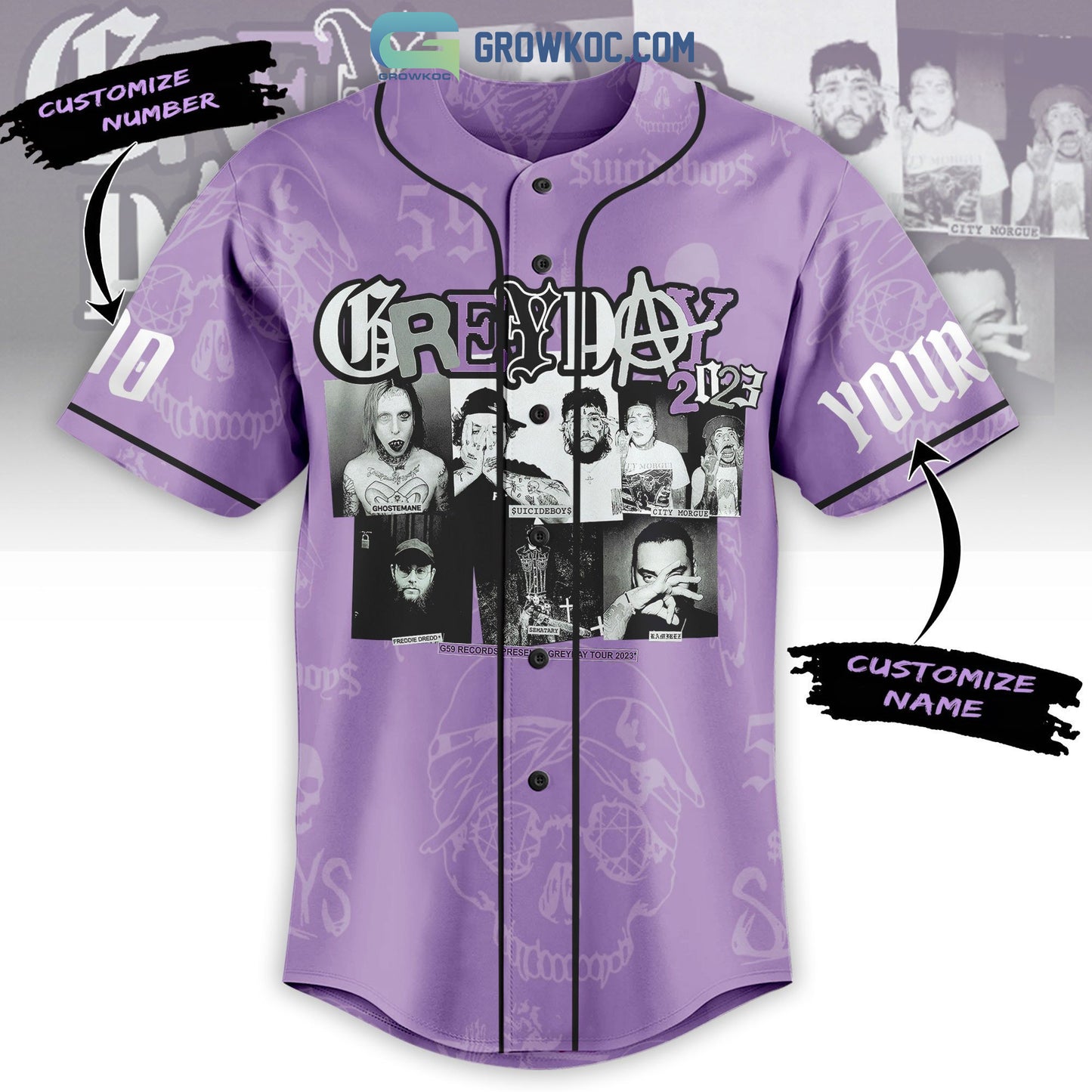 Grey Day Tour 2023 Purple Design Personalized Baseball Jersey