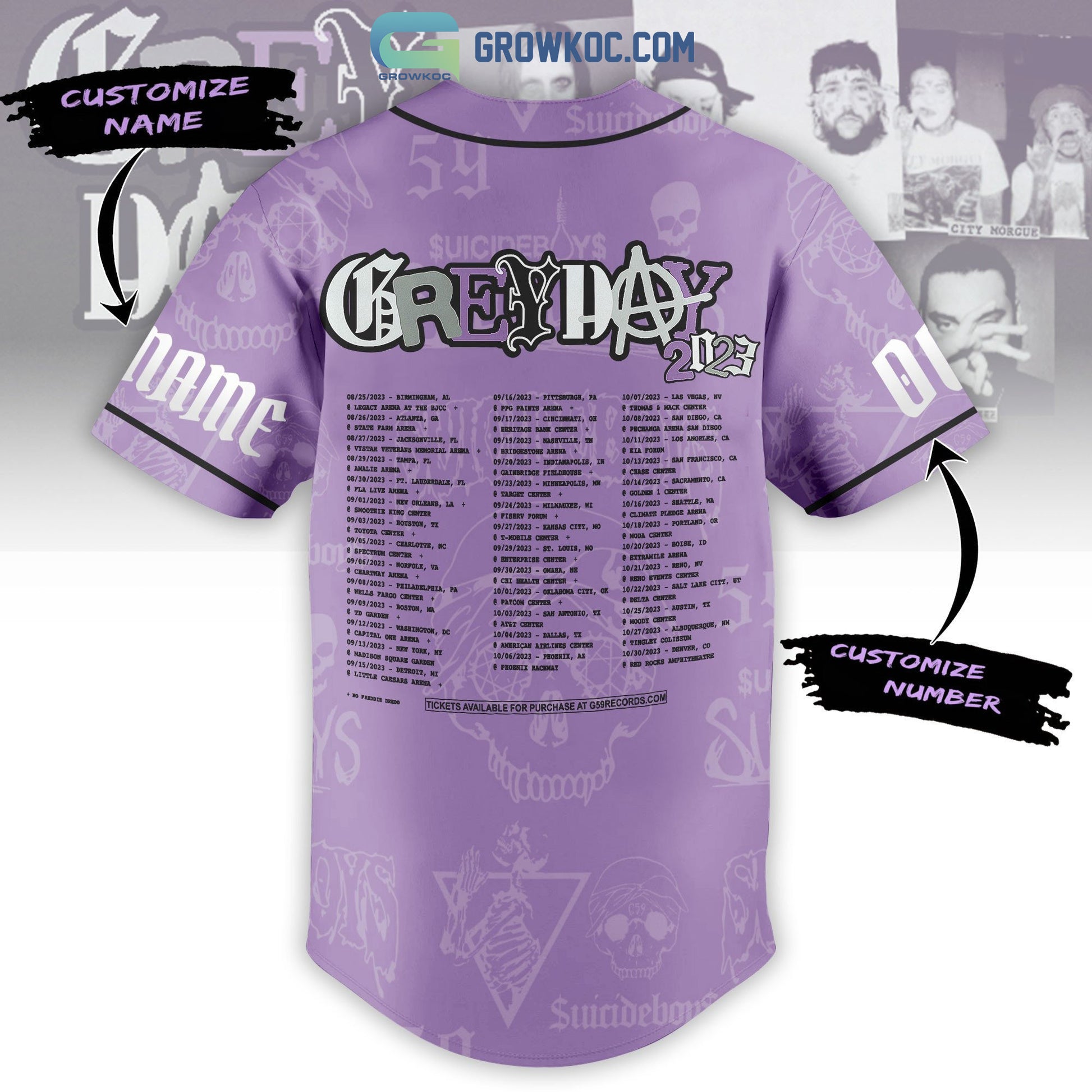 Grey Day Tour 2023 Purple Design Personalized Baseball Jersey