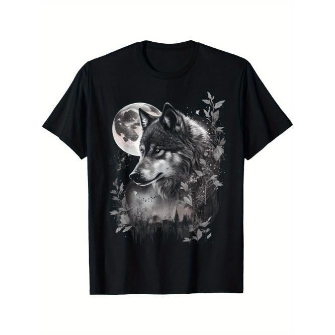 Grey Wolf Moon And Stars Graphic Tees Men T-Shirt Made in USA Hoodie, Sweatshirt | WearSparks.com