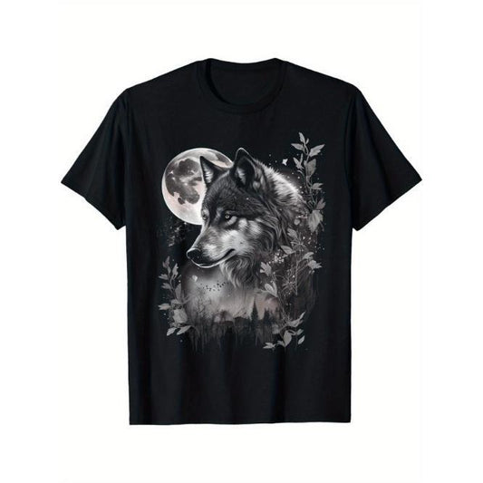 Grey Wolf Moon And Stars Graphic Tees Men T-Shirt Made in USA Hoodie, Sweatshirt | WearSparks.com