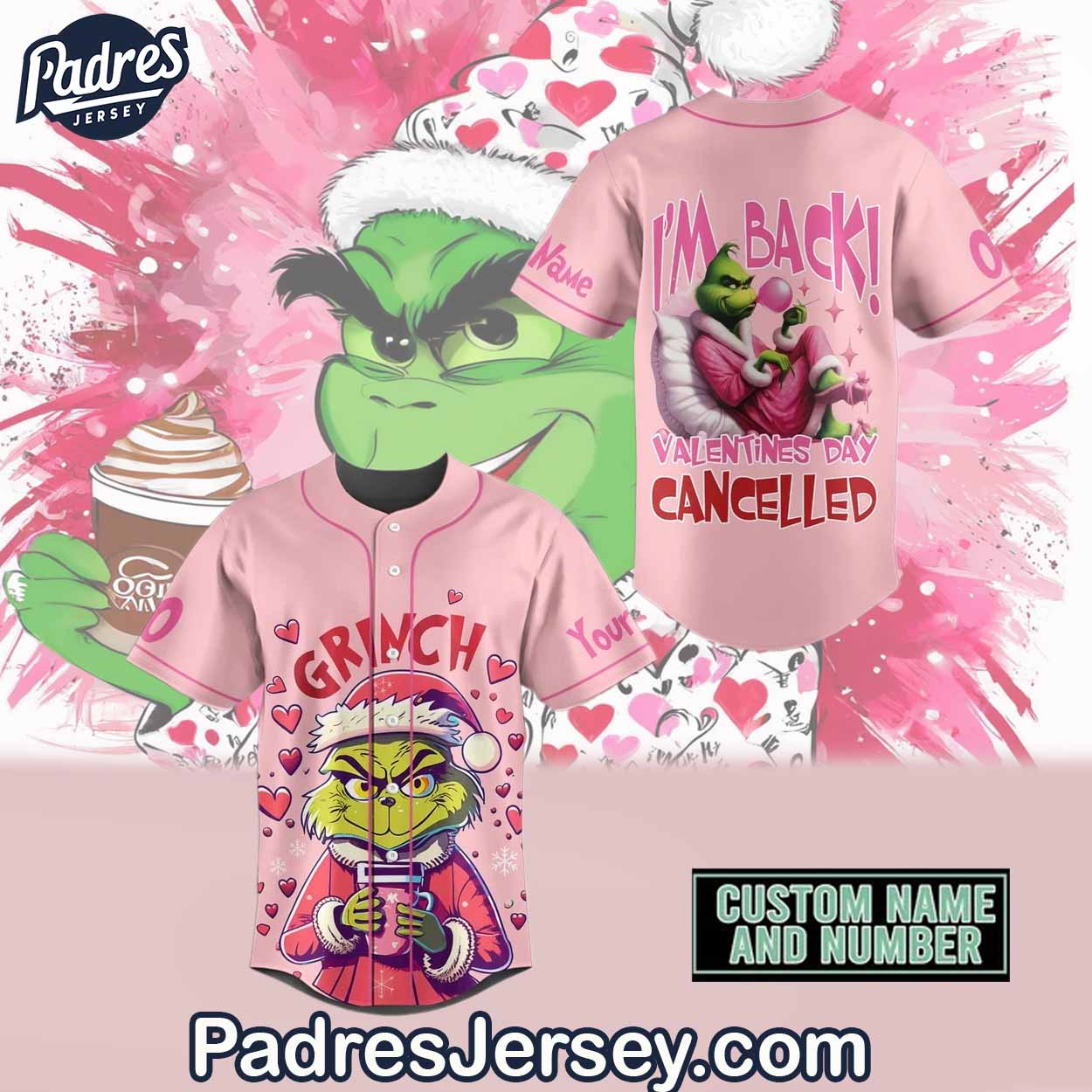 Grinch Valentine Baseball Jersey Outfit - Padres Jersey Oasis: Elevate Your Baseball Style Game T-Shirts,... (Image 1)