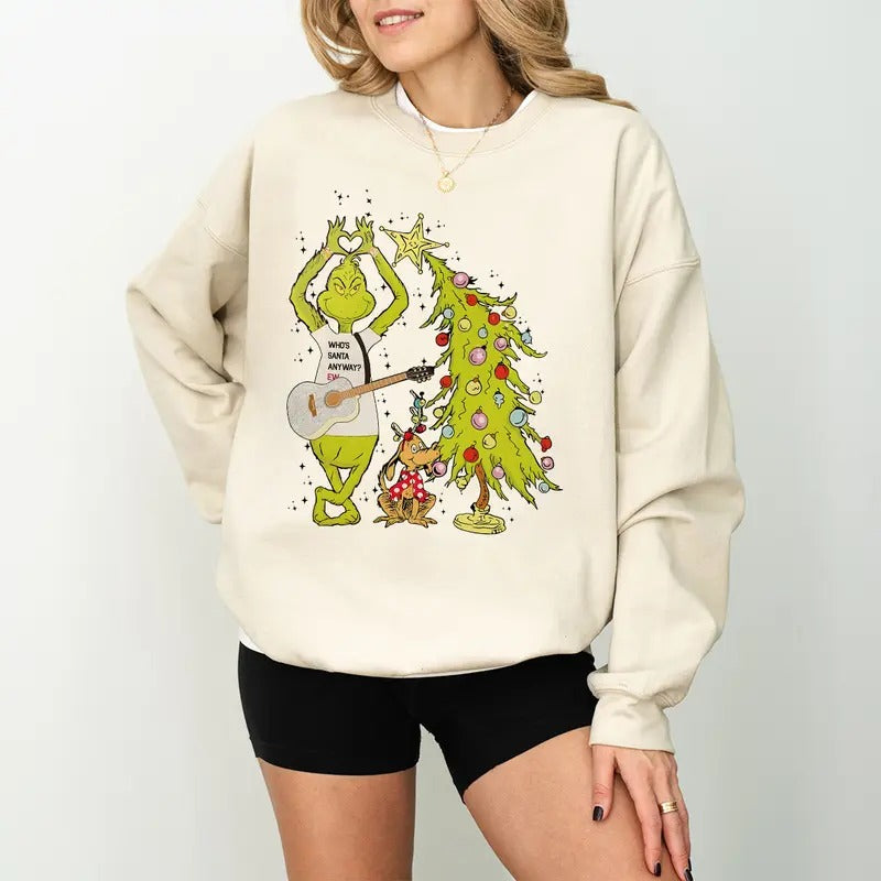 Grinchh Who's Santa Anyway Ew Sweatshirt, Grinchh Christmas Sweatshirt, Grinchmas Sweater, Grinchh Sweatshirt, Christmas...