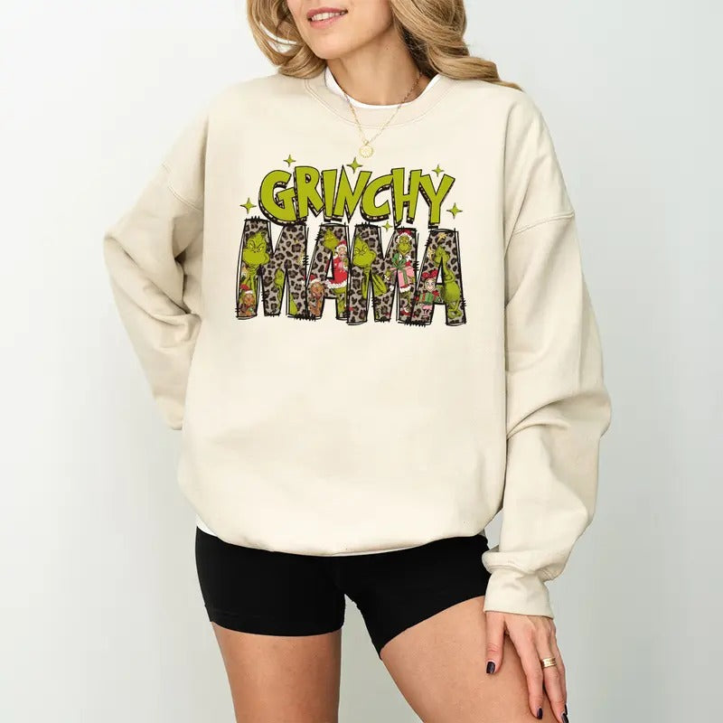 Grincy Mama Leopard Sweatshirt, Retro Mama Christmas Sweatshirt, Christmas Sweatshirt, Mama Shirt Sweatshirt,  Trendy...
