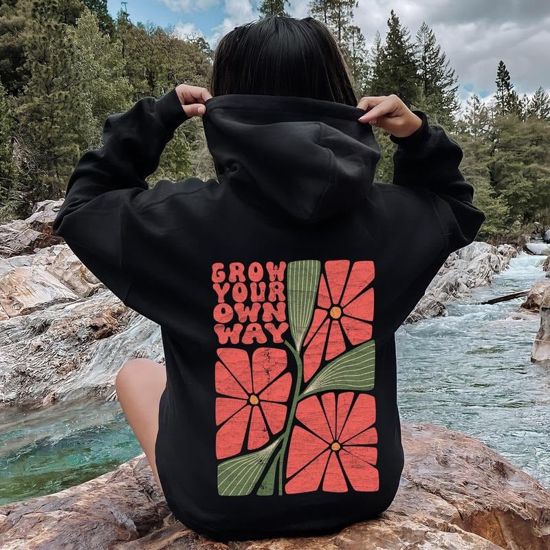 Grow Your Own Way, Retro Flowers Hoodie T-Shirts, Sweatshirt | WearSparks.com