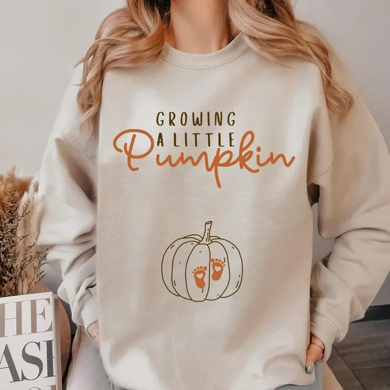 Growing A Little Pumpkin Shirt Fall Maternity Sweater Pregnancy Thanksgiving Sweatshirt Fall Pregnancy Announcement Gift...