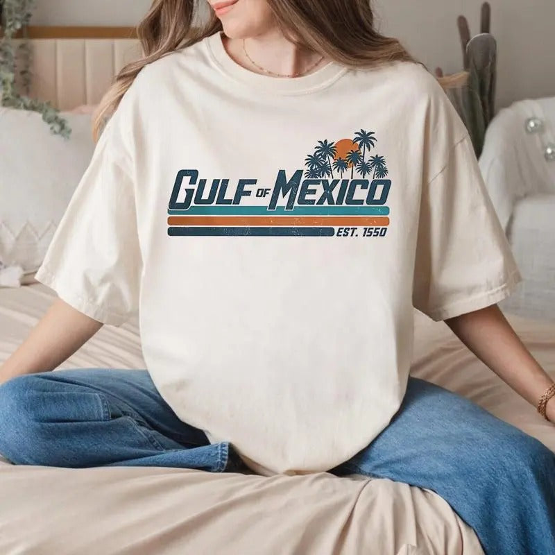 Gulf Of Mexico TShirts Cotton Fabric, Golfo de México 1550 Retro Vintage Art Tshirt, Vacation Mexico Shirt, Gulf of...