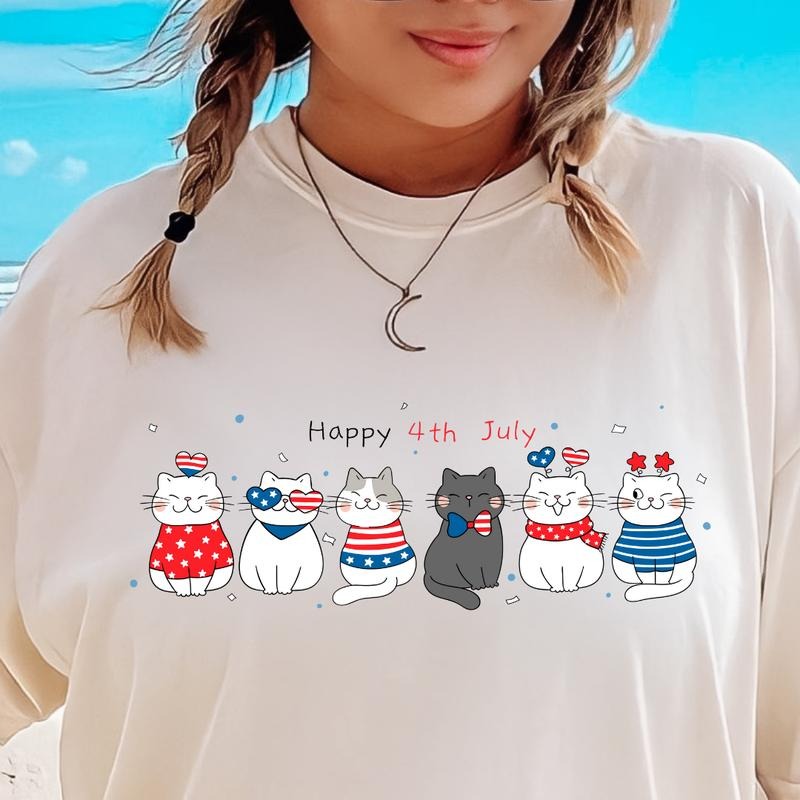 HAPPY 4TH OF JULY CATS SHIRT JULY 4TH SHIRT, 4TH OF JULY MEN SHIRT, UNISEX COTTON SHIRT, OVERSIZED HOLIDAY SUMMER SHIRT...