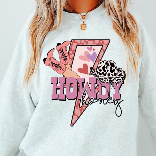 HOWDY HONEY BOLT CREWNECK (Crewneck Sweatshirt, Unisex Fit, Casual Sweatshirt for Valentines, Holiday Sweatshirt) Cotton...