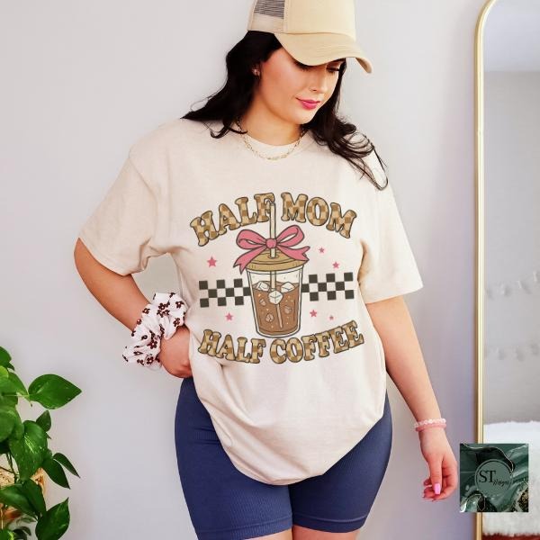 Half Mom Half Coffee Graphic T-shirt on Sand Unisex Fit Hoodie, Sweatshirt | WearSparks.com