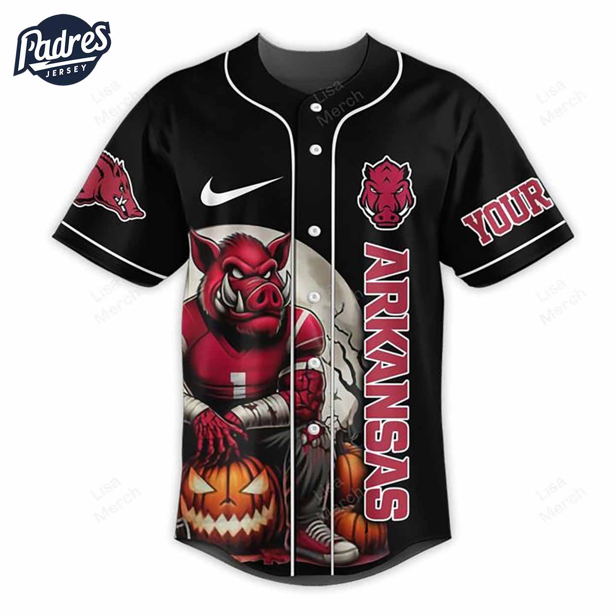 Halloween Arkansas Razorbacks Fear The Woo Pig Sooie Football Custom Baseball Jersey - Padres Jersey Oasis:... (Image 2)