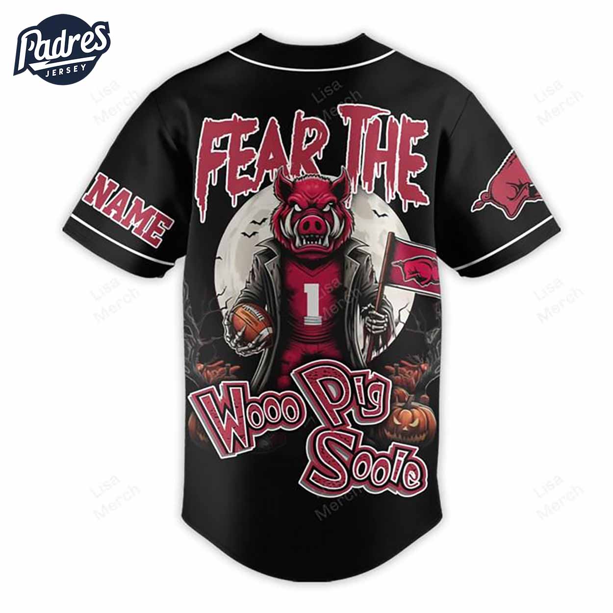 Halloween Arkansas Razorbacks Fear The Woo Pig Sooie Football Custom Baseball Jersey - Padres Jersey Oasis:... (Image 3)