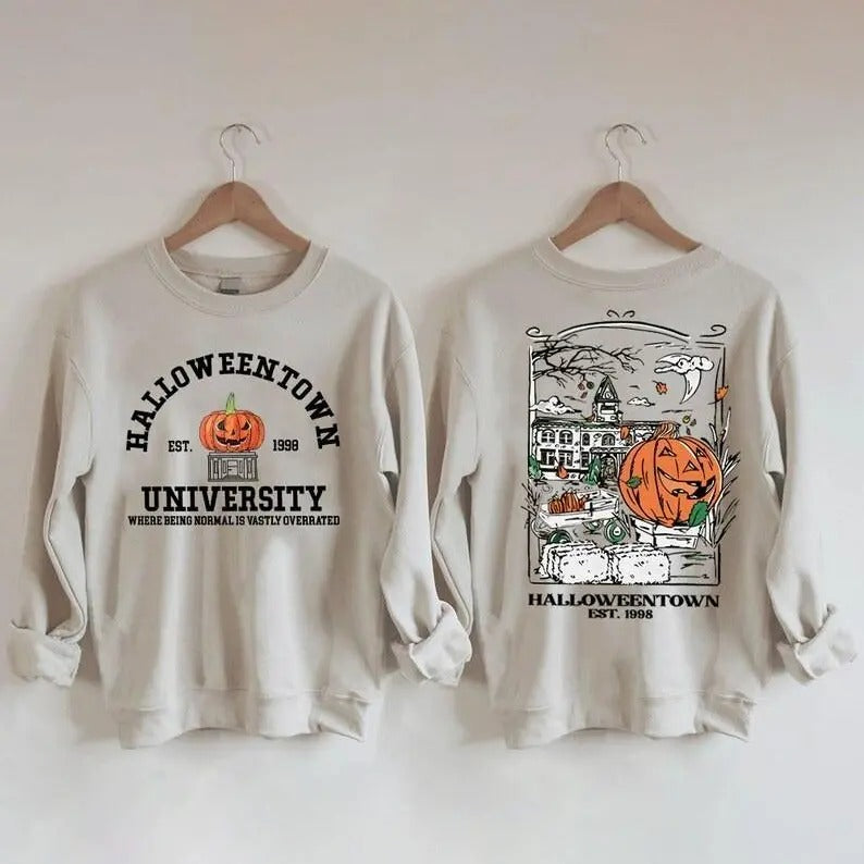Halloween Back and Front Sweatshirt, Halloween Women's Sweatshirt, Halloween Pumpkin Horror Shirt, Halloween Shirt,...