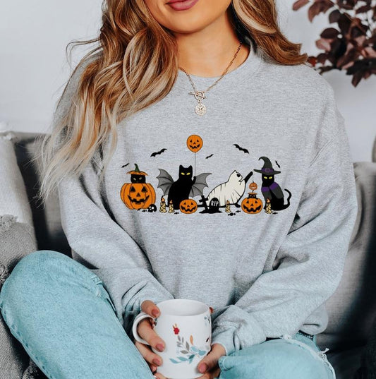 Halloween Black Cat Sweatshirt, Ghost Cat Pumpkin Tee Shirt, Halloween Ghost Cat Sweater, Halloween Ghost Cat T-Shirt,...