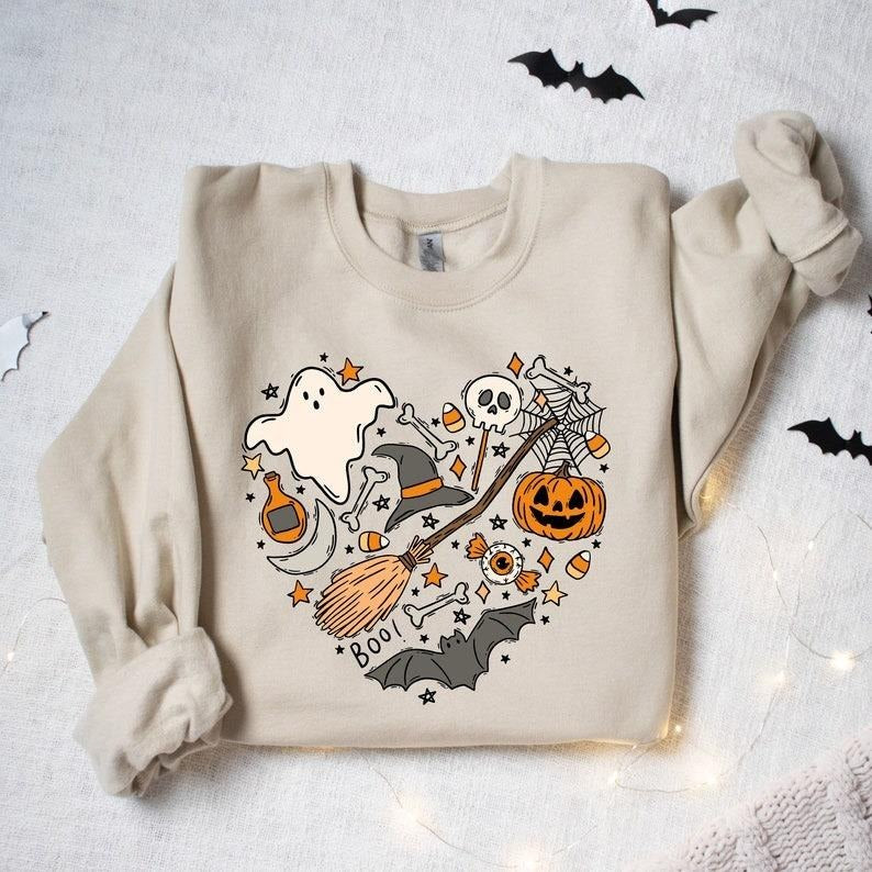Halloween Boo Sweatshirt, Halloween Hearth Shirt, Gift For Halloween Moms, Halloween Family Matching T-Shirt, Halloween...