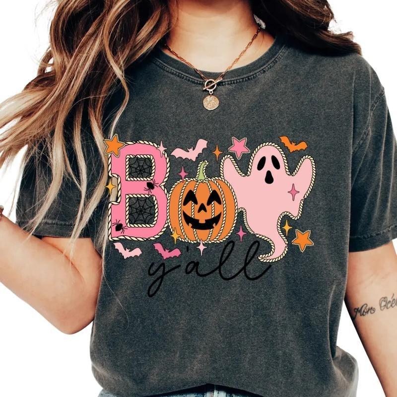 Halloween Boo Y'all Retro T-Shirt ~ Unisex Apparel Relaxed Fit Printed In The USA Clothing Womenswear Casual Comfort...