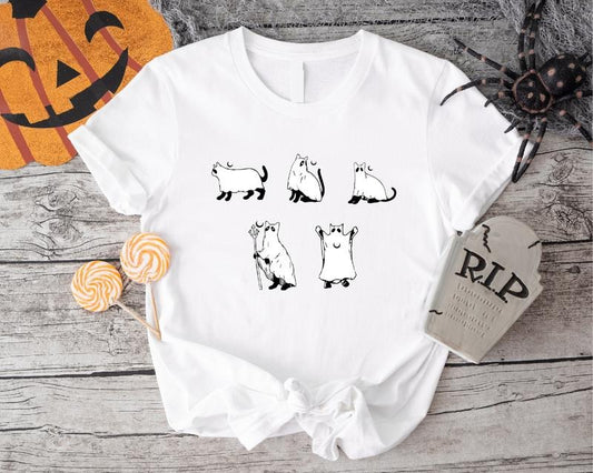 Halloween Cat T-Shirt, Funny Ghost Halloween Shirt, Cat Lover Gift Tee, Spooky Season Tee Hoodie, Sweatshirt | WearSparks.com