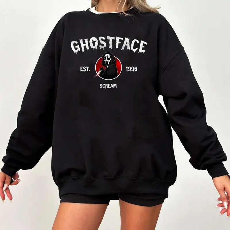 Halloween Characters Crewneck Sweatshirt, Ghostface Halloween Sweater, Woodsboro Halloween Tee Shirt, Scary Movies...