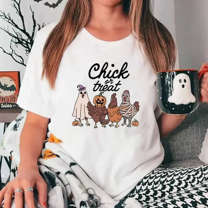 Halloween Chick Or Treat Tshirt, Halloween Chicken Shirt, Halloween Funny Chicken Shirt, Ghost Chicken Shirt, Chicken...
