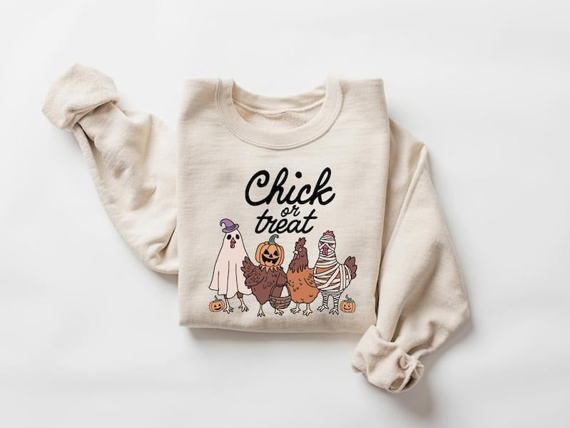 Halloween Chick or Treat Sweatshirt, Halloween Chicken Sweatshirt, Halloween Funny Chicken Shirt, Ghost Chicken Shirt,...