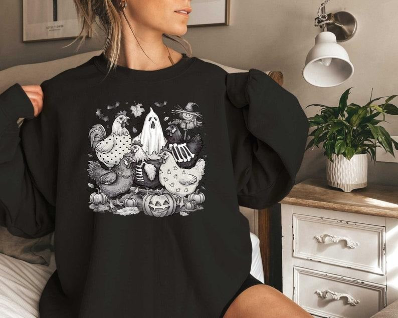 Halloween Chicken Sweatshirt, Halloween Chicken T-Shirt, Chicken Lover Gift, Funny Chicken Shirt, Ghost Chickens Tee,...