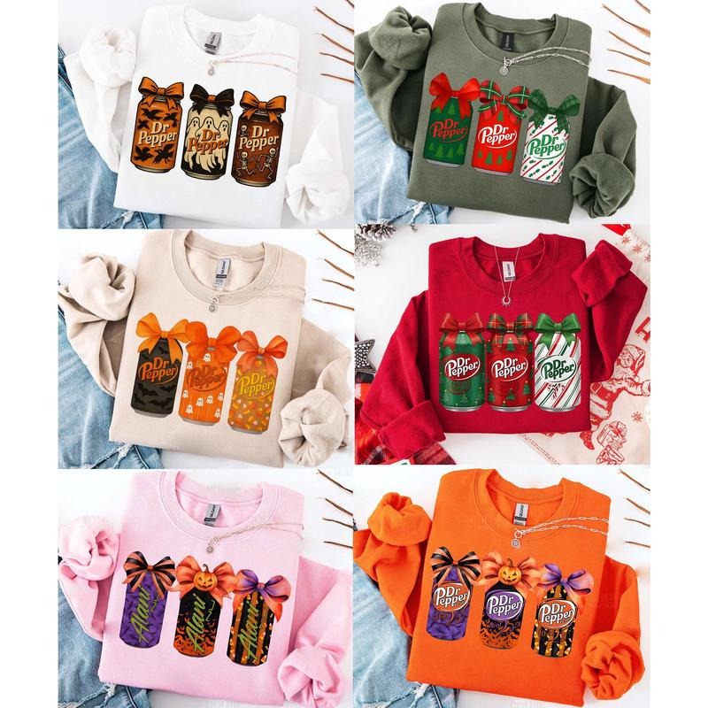 Halloween Christmas Drink Coquette Cotton Sweatshirt, Retro Dr.P3pper Sweatshirt, Favorited Energy Drink, Christmas...