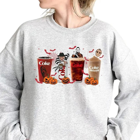 Halloween Coke Crewneck Sweatshirt Hoodie, Funny Coke Horror Characters Halloween Shirt, Retro Halloween T-Shirt,...