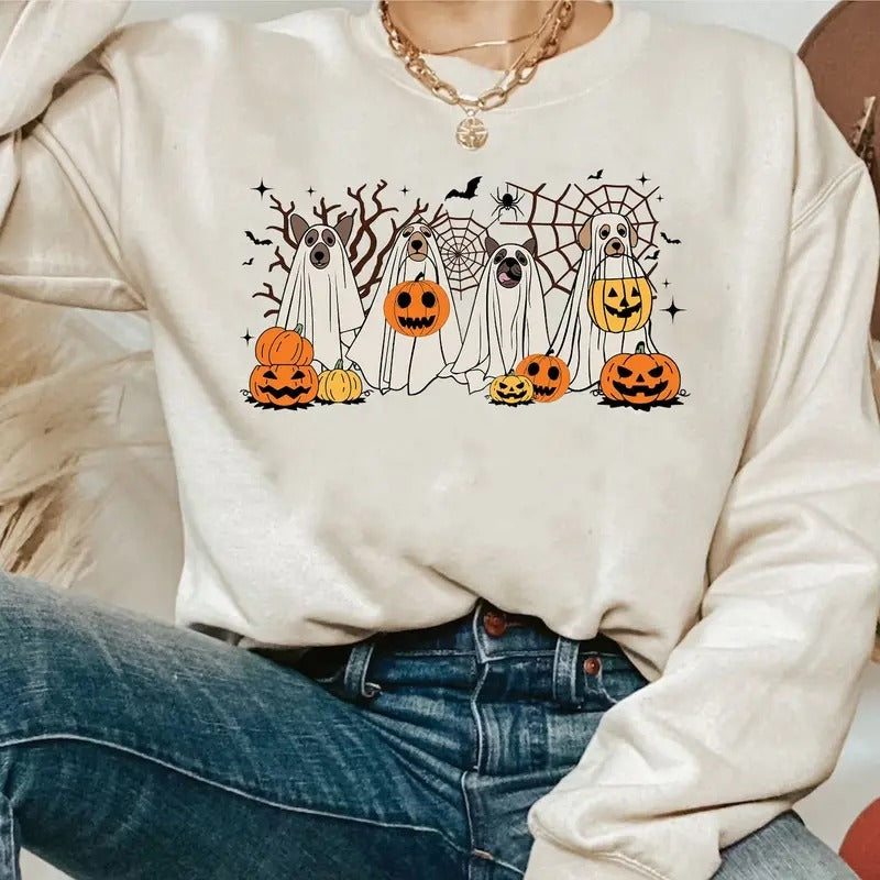 Halloween Cute Dog Sweatshirt, Ghost Dog Halloween T-Shirt, Ghost Dog Pumpkin Tee Shirt, Spooky Season Shirt Hoodie