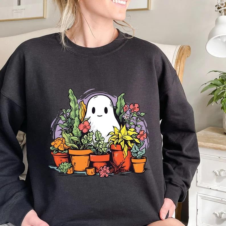 Halloween Cute Ghost Plant Tshirt, More Plant Sweatshirt, Halloween Plants Sweatshirt, Halloween Garden Plant Lover...