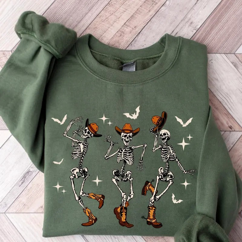 Halloween Dancing Skeleton Sweatshirt Western Halloween Cow Sweatshirt Halloween Cowboy Shirt Halloween Tee Halloween Cow...