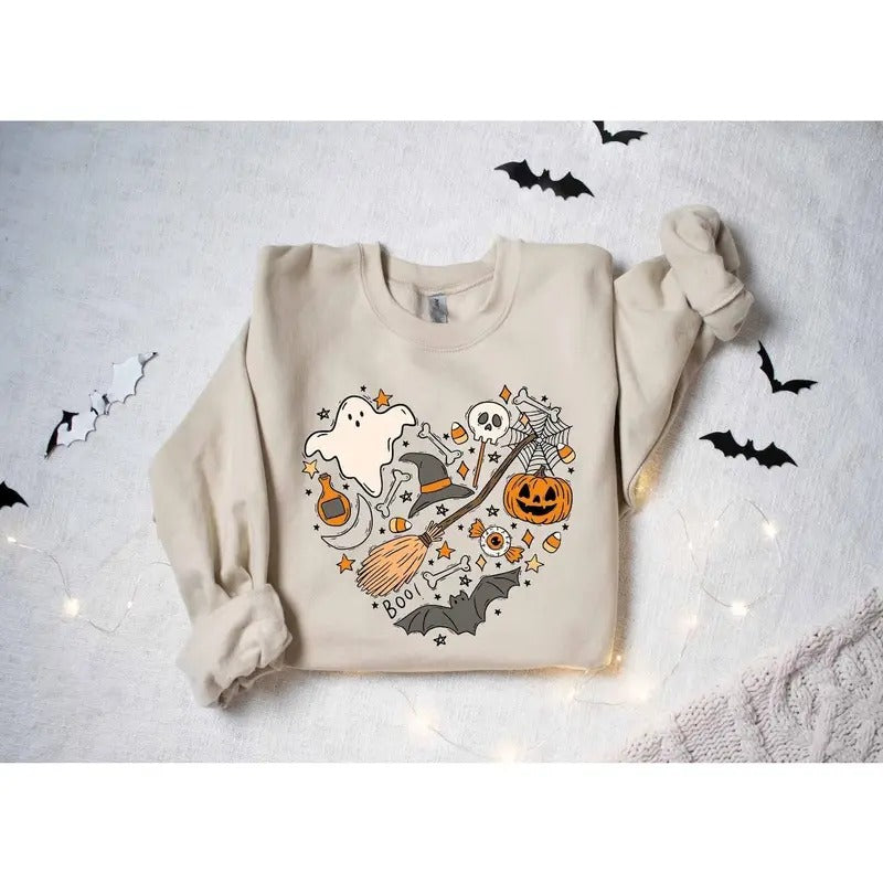 Halloween Doodles Hearth Shirt Gift For Halloween Moms, Cute Halloween Tshirt, Halloween Sweatshirt, Pumpkin Sweatshirt...