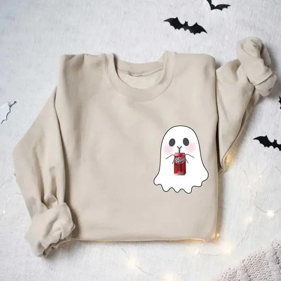 Halloween Dr. Pepper Sweatshirt, Halloween Ghost Sweatshirt, Halloween Sweater, Cute Ghost Dr Pepper Sweatshirt T-Shirts,...