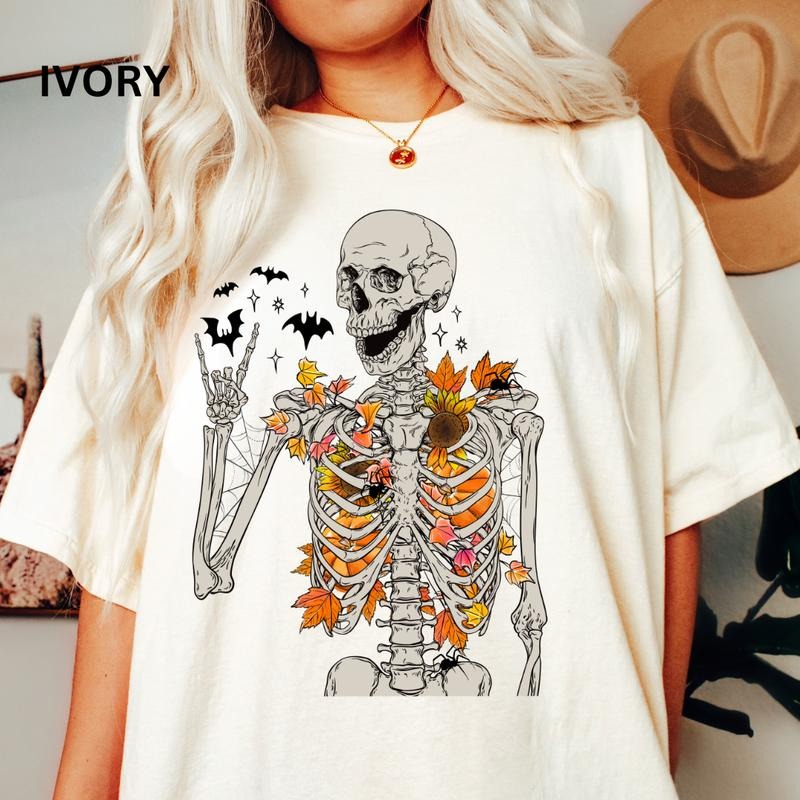 Halloween Floral Skeleton tee, Retro Skeleton Shirt, Spooky Season Shirt, Summerween shirt, Comfort Colors Halloween...