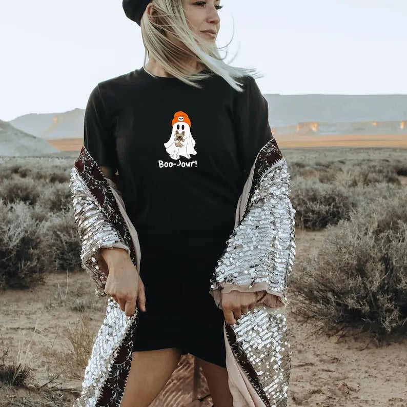 Halloween Frenchie Ghost Shirt - Boo-Jour! Ghost Dogs tshirt, Cute Ghost Dog Crewneck, Frenchie Dog Mom Dad Shirt, Trendy...