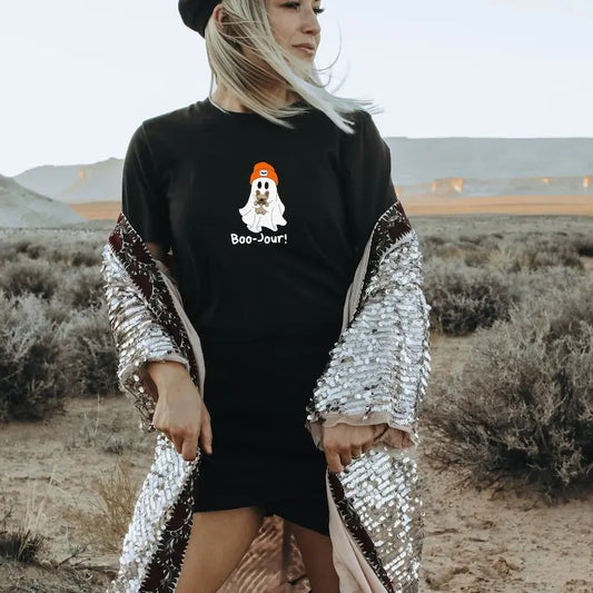 Halloween Frenchie Ghost Shirt - Boo-Jour! Ghost Dogs tshirt, Cute Ghost Dog Crewneck, Frenchie Dog Mom Dad Shirt, Trendy...