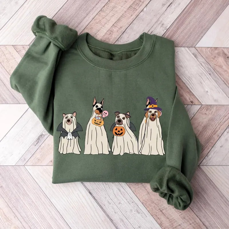 Halloween Ghost Dog Sweatshirt, Ghost Dog Shirt, Halloween Dog Lover Shirt, Retro Halloween Ghost Dog Shirt, Spooky Dog...