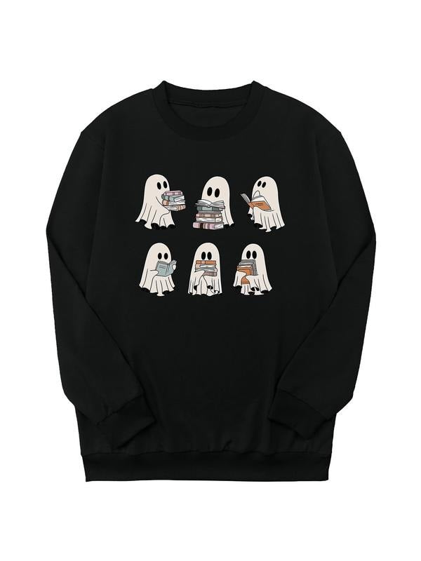 Halloween Ghost Print Crew Neck Sweatshirt, Casual Long Sleeve Pullover for Daily Wear, Kids Clothing for All Seasons...