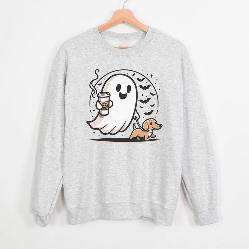 Halloween Ghost Sweatshirt, Dachshund Halloween Sweater, Spooky Ghost Shirt, Halloween Dog Sweatshirt, Spooky Season,...
