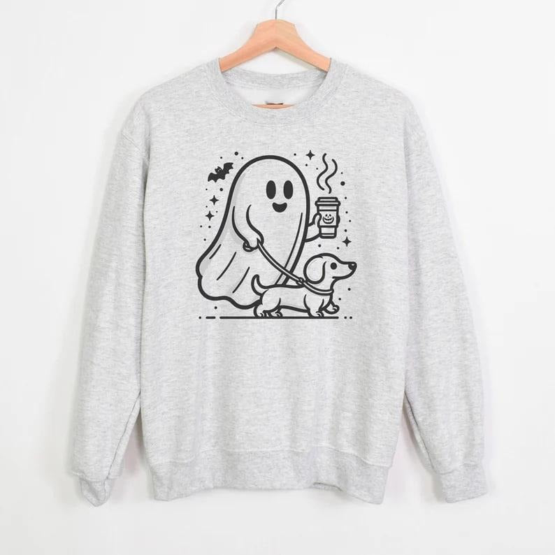 Halloween Ghost Sweatshirt, Dachshund Halloween Sweater, Spooky Ghost Shirt, Halloween Dog Sweatshirt, Spooky Season,...
