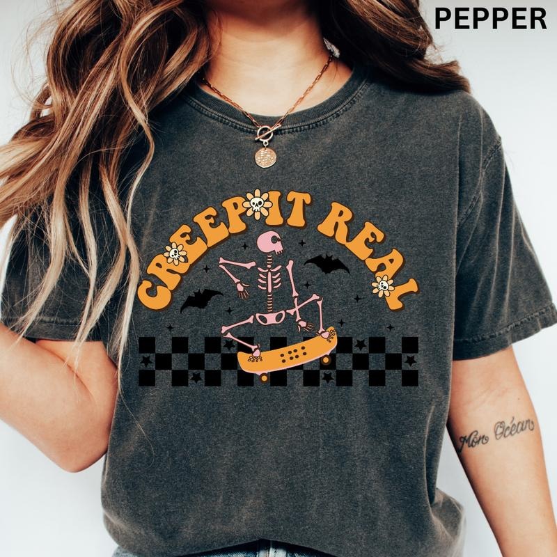 Halloween Graphic Shirt, Creep It Real Skater Shirt, Comfort Colors Shirt, Comfort Colors Halloween Shirt, Casual Shirt...