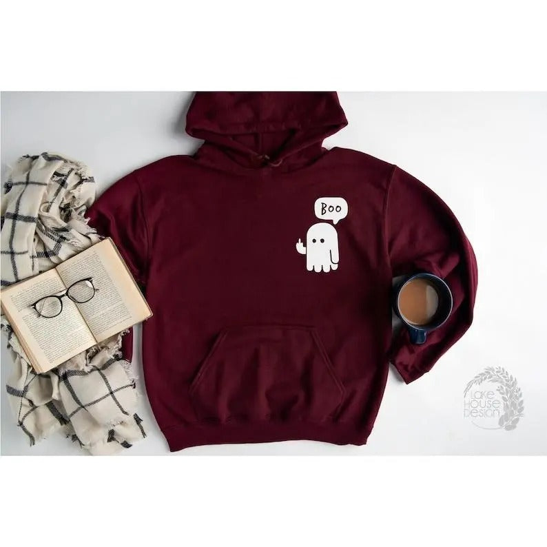 Halloween Hoodie Sweatshirt, Boo Middle Finger Sweatshirt, Ghost Funny Hoodie, Halloween Ghost Hoodie, Funny Ghost...