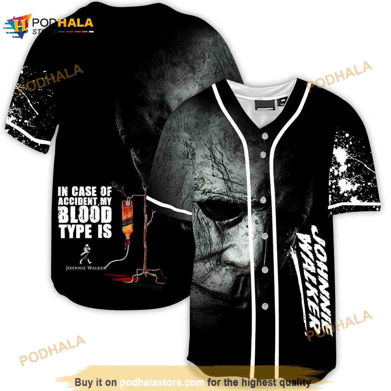 Halloween Horror Michael Myers Johnnie Walker 3d Baseball Jersey