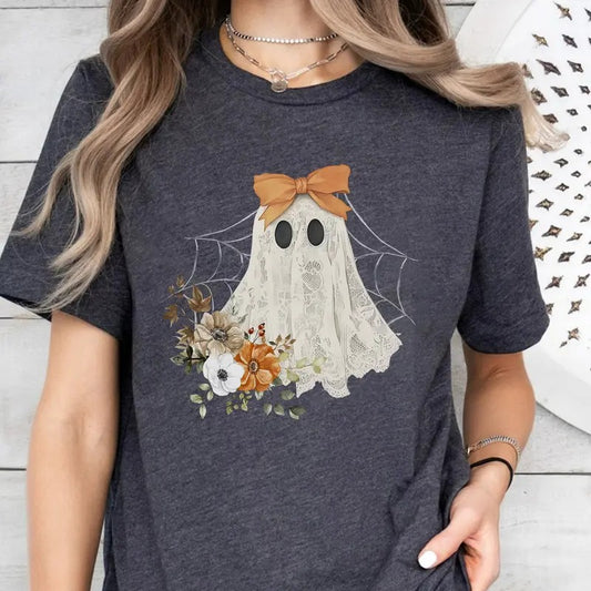 Halloween Lace Ghost T-Shirt, Spooky Coquette T-Shirt, Girly Ghost Lacey Ghost T-Shirt, Spooky Season T-Shirt, Ghost...