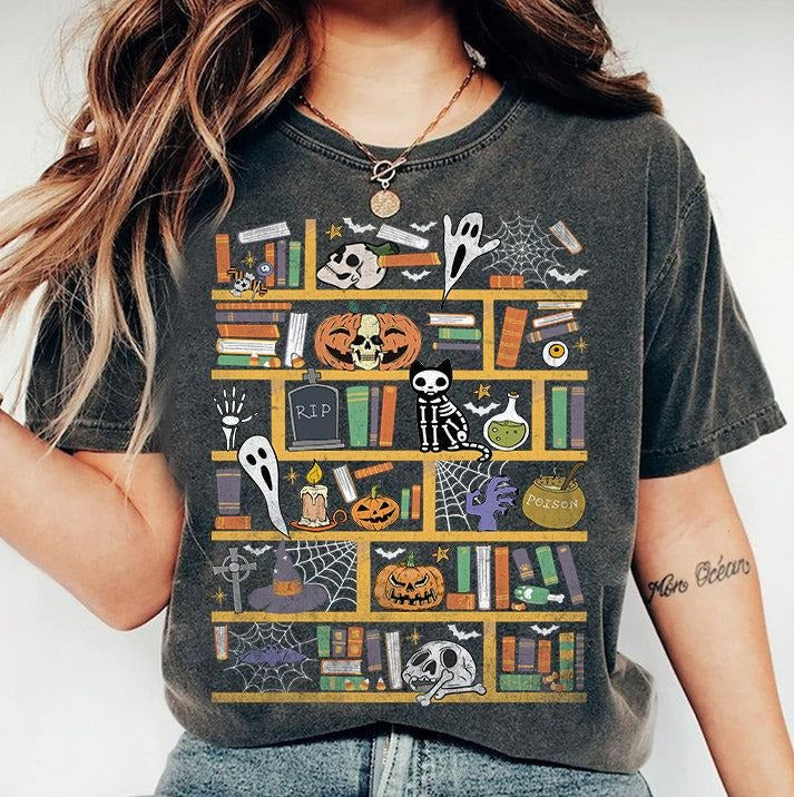 Halloween Library Shirt, Ghost Books Halloween Shirt, Teacher Halloween Shirt, Book Lover T-shirt, Halloween Reading...